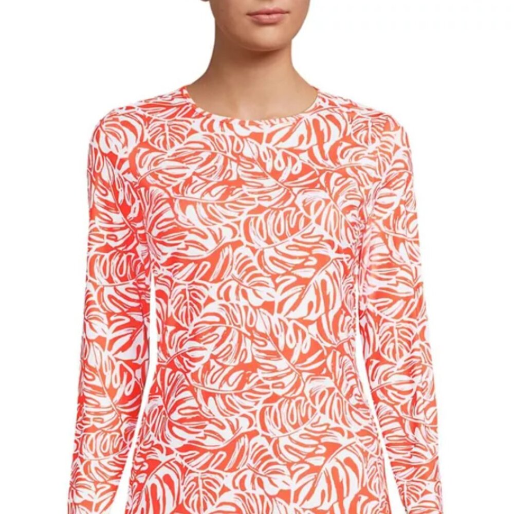 NWT- Lands' End - Sunshade UPF 50 - Long sleeve - Orange/White - Swim-Size Small